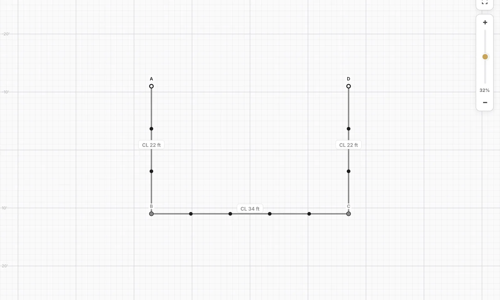 Fence drawn directly on the canvas grid with dimension labels